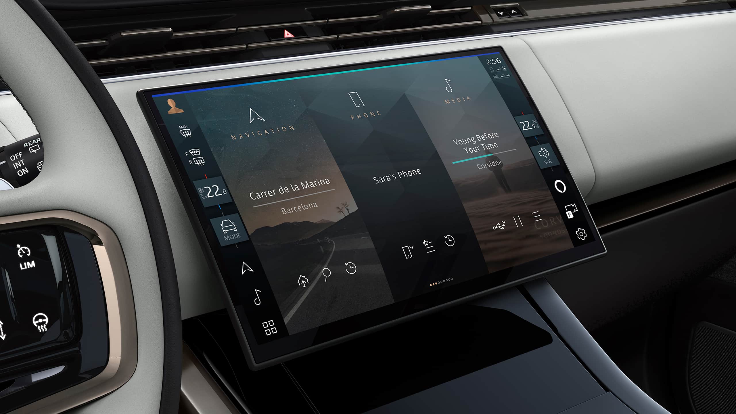 Range Rover Sport interior dashboard and infotainment system.